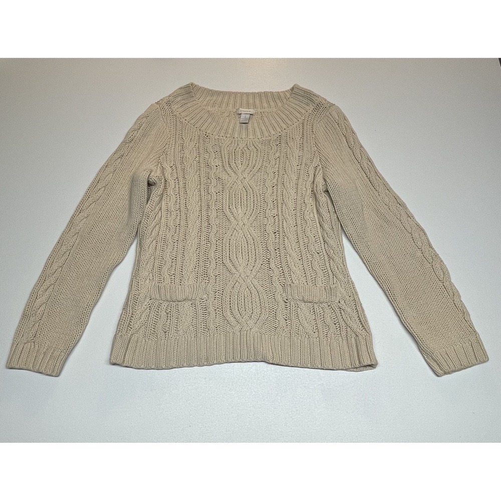 Chico's Women's Knit Crochet‎ Pullover Sweater Beige Size 1 Medium